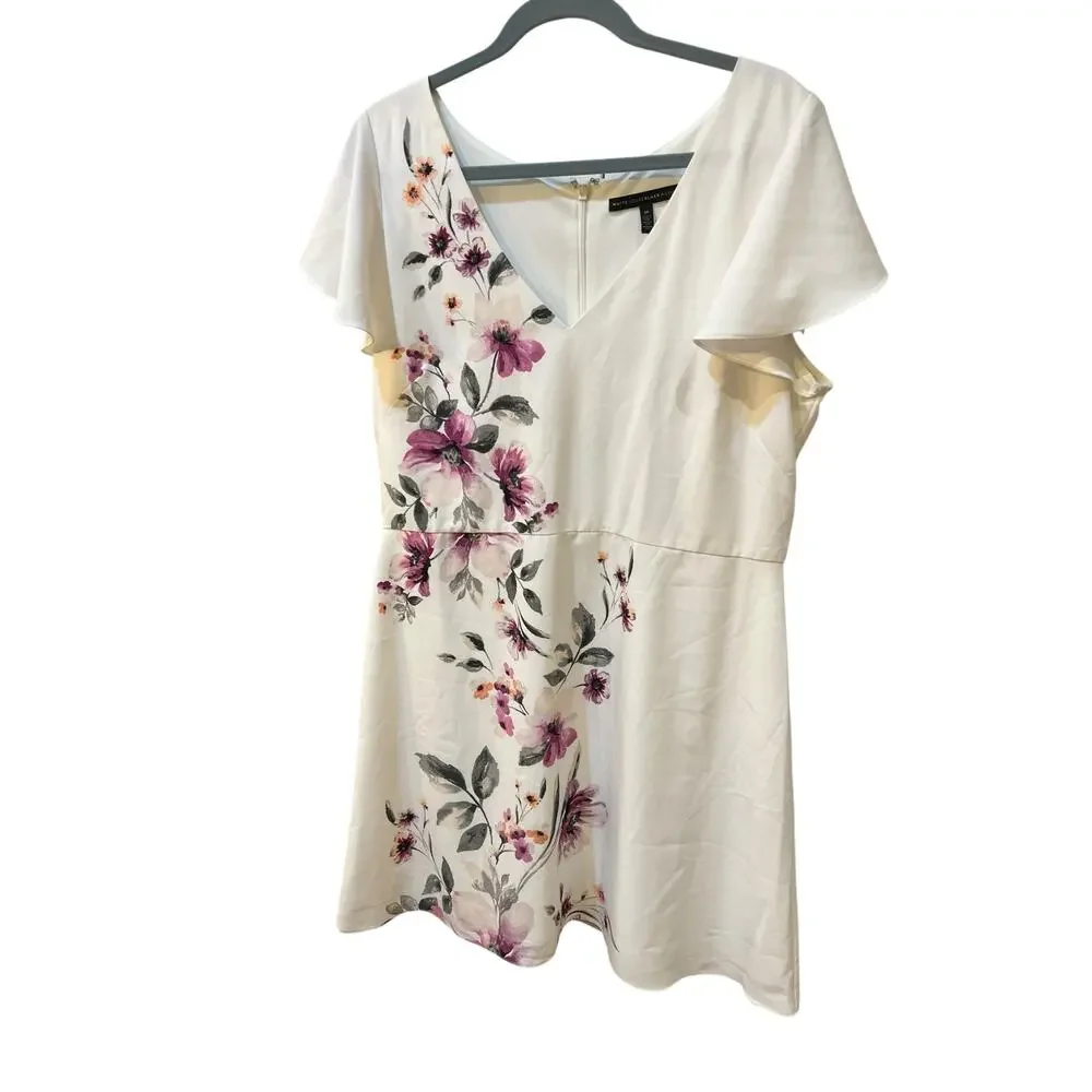 White House Black Market Dress Flower accents Flutter Sleeves Size 16Plus Size.
